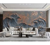 Papel Pintado Moderno Negro Ola Tsunami Arte Textura Pintura Roca Pintura TV Sofá Fondo Pared Dormitorio Sala Estudio Mural,3D,150x105cm