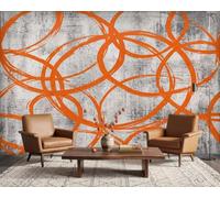 Papel pintado moderno no tejido con estampado geométrico abstracto de hormigón naranja y gris para salón, dormitorio, habitación infantil, 300 cm x 210 cm. Adhesivos - Cuadro sin marco - Póster