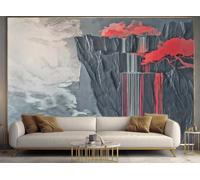 Papel Pintado Moderno Rojo Y Negro Acantilado Cascada Arte Textura Pintura Roca Pintura TV Sofá Fondo Pared Dormitorio Sala Estudio Mural,3D,430x300cm
