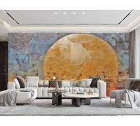 Papel Pintado Moderno Simple Collage Rojo Y Azul Luna Dorada Pintura Al Óleo Sala De Estar Dormitorio Fondo Pared Papel Tapiz Hotel Restaurante Cafetería Mural,3D,400x280cm