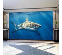 Papel Pintado Moderno tiburones oceánicos 350 x 250 cm Azul Fotomural Decorativo de Pared Tejido No Tejido Fotográfico