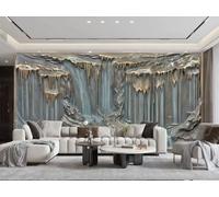 Papel Pintado Moderno Tinta Azul Abstracto Cascada Montaña Agua Que Fluye Pintura En Relieve TV Sofá Sala De Estar Fondo Pared Comedor Dormitorio Sala De Estudio Mural,3D,350x245cm