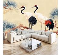 Papel Pintado Moderno Tradicional Animal Rama Grulla 250 X 175 Cm, Mural 3D Beige Para Pared Dormitorio Tapiz Decorativo Para Diversas Habitaciones - Tapiz Fotográfico Para Decoración Pared