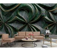 Papel Pintado Moderno Tridimensional Hilo Dorado Pétalo Relieve Abstracto Patrón De Mármol Verde Esmeralda TV Sofá Fondo Pared Papel Pintado Sala Restaurante Cafetería Mural,3D,150x105cm