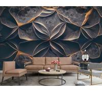 Papel Pintado Moderno Tridimensional Línea Dorada Pétalo Relieve Abstracto Gris Arena Mármol Patrón TV Sofá Fondo Pared Papel Pintado Sala Restaurante Cafetería Mural,3D,350x245cm