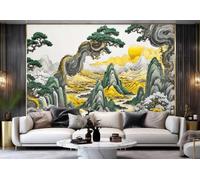 Papel Pintado Moderno Verde Oscuro Montaña Agua Que Fluye Pino Arte Mármol Patrón TV Sofá Fondo Pared Dormitorio Sala Estudio Sala Mural,3D,250x175cm