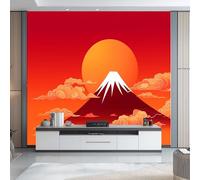 Papel pintado Monte Fuji, 300 x 210 cm Dibujos Animados Al Estilo Japonés Papel tapiz fotográfico personalizado no tejido para sala de estar y habitación infantil, Rojo Naranja