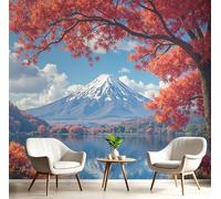 Papel Pintado Monte Fuji Paisaje Otoñal Paisaje 200×150cm Efectos 3D Papel Tapiz, Lago Al Frente Montaña Fotográfico Tejido No Tejido XL Póster Fotomurales Pared Para Dormitorio Salón Murales