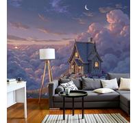 Papel Pintado Morado Rosado Casa De Campo De Ensueño 300X210Cm Efectos 3D Papel Tapiz Fotográfico Mar De Nubes Póster Fotomurales Decoración Pared Para Dormitorio Salón Decorativos Murales