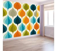 Papel Pintado Multicolor 350 X 256 Cm Art Déco Art Papel Tapiz Fotográfico Para Sala Cuarto Oficina Salón Tv Fondo Pared Decora, Retro Bloqueo Color Gotas Agua No Tejido Decorativos Murales