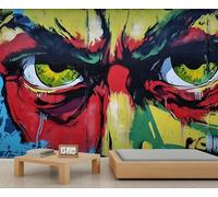 Papel pintado mural abstracto con rostro humano, papel pintado colorido con pintura facial para dormitorio, graffiti estético 150x105cm (no autoadhesivo)