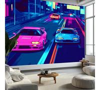Papel pintado Mural Adhesivo de Pared Carreras Callejeras Retro Art Papel Tapiz Fotográfico 350x256 cm Personalizada Catering Papel Tapiz Restaurante Decoración de Fondo Mural, Azul