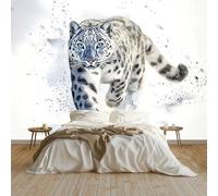 Papel pintado Mural Adhesivo de Pared Escena Nieve Con Leopardo Las Nieves Art Papel Tapiz Fotográfico 250x175 cm Personalizada Catering Papel Tapiz Restaurante Decoración de Fondo Mural, Blanco