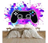Papel pintado Mural Adhesivo de Pared Grafiti Mando De Juego Negro Art Papel Tapiz Fotográfico 400x280 cm Personalizada Catering Papel Tapiz Restaurante Decoración de Fondo Mural, Negro