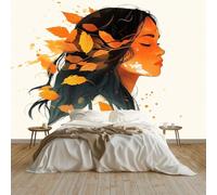 Papel pintado Mural Adhesivo de Pared Niña India Se Va Art Papel Tapiz Fotográfico 350x256 cm Personalizada Catering Papel Tapiz Restaurante Decoración de Fondo Mural, Crema