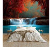 Papel pintado Mural Adhesivo de Pared Paisaje Natural Cascada Árboles Art Papel Tapiz Fotográfico 350x256 cm Personalizada Catering Papel Tapiz Restaurante Decoración de Fondo Mural, Rojo