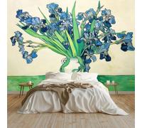 Papel pintado Mural Adhesivo de Pared Pintura Al Óleo Jarrón Iris Azules Art Papel Tapiz Fotográfico 350x256 cm Personalizada Catering Papel Tapiz Restaurante Decoración de Fondo Mural, Beige