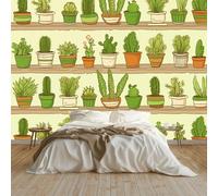 Papel pintado Mural Adhesivo de Pared Plantas Cactus Art Papel Tapiz Fotográfico 350x256 cm Personalizada Catering Papel Tapiz Restaurante Decoración de Fondo Mural, Verde Claro