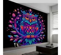 Papel Pintado Mural Arte Fantástico 350An x 256Al cm, Decoración de Pared Fotográfica Animal Colorido Hojas Búhos para Salón Dormitorio Oficina Habitación Infantil - Poster Mural Fácil de Instalar