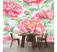 Papel Pintado Mural Artístico 300 x 210 cm, Acuarela Elegante Peonías Texturas diseño, Paneles Precortados, Fácil de Limpiar e Instalar, Colores Vistoso, Ideal para Cualquier Espacio