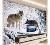 Papel pintado mural autoadhesivo de PVC arte mural 3D con lobos en un paisaje nevado para decorar el salón, el sofá y el dormitorio