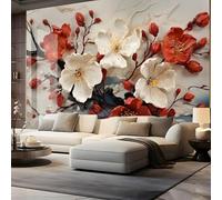 Papel pintado mural autoadhesivo de PVC arte mural 3D tridimensional con un cuadro al óleo floral para decorar el salón, el sofá y el dormitorio