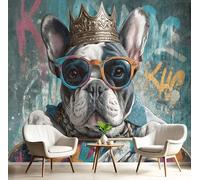 Papel Pintado Mural Bulldog Francés Corona Graffiti Foto Murales, Restaurante Decoració Papel Tapiz 3D, Decoración Dormitorio Fotomural Sala Sofá Pared Mural-250Anx175Al cm