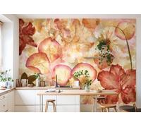 Papel Tapiz Decorativo Flores Naranja Tipo Mural 3,66x2,54m Vlies Desmontable