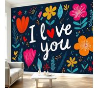 Papel pintado mural con letras de amor floral de plantas grandes, 250 x 175 cm, papel pintado fotográfico rústico no tejido, adhesivo para dormitorio, sala de estar, pasillo, sofá, decoración de pared