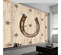 Papel Pintado Mural Cowboy Del Oeste 400An x 280Al cm, Decoración de Pared Fotográfica Casa Campo Tablones Geométrico Estrellas para Salón Dormitorio Habitación - Poster Mural Fácil de Instalar