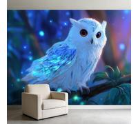 Papel pintado mural de búho con animales sobrenaturales para niños y niñas, mural de pared azul y morado, póster no tejido, papel pintado fotográfico para niños, decoración del hogar, arte de pared 3D