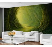 Papel pintado mural de gran tamaño con diseño de bosque mágico: sendero iluminado por el sol, decoración de pared encantadora inspirada en la naturaleza para interiores del hogar. 280x200cm