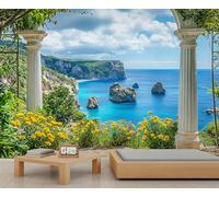 Papel pintado mural de la Toscana, Italia, papel pintado para dormitorio con columnas romanas italianas, paisaje costero de Italia 100x70cm (no autoadhesivo)