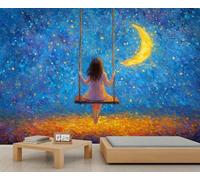 Papel pintado mural de niña para adolescentes, niñas, mujeres, cielo estrellado, papel tapiz mural para dormitorio, sala de estar, sofá, fondo de TV, póster de pintura de pared grande, 450 x 300 cm