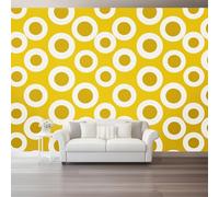 Papel Pintado Mural de Pared Decorativo Amarillo, Murales para Salón Dormitorio Oficina, Tema de diseño Retro geométrico círculos, Decoración Interior, 200 x 140 cm