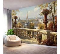 Papel Pintado Mural de Pared Decorativo Marrón naranja, Murales para Salón Dormitorio Oficina, Tema de diseño Arquitectura parisina retro paisaje, Decoración Interior, 250 x 175 cm