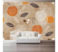 Papel Pintado Mural de Pared Decorativo Marrón Naranja, Murales para Salón Dormitorio Oficina, Tema de diseño Geométrico Plumas Retro Líneas, Decoración Interior, 200 x 140 cm
