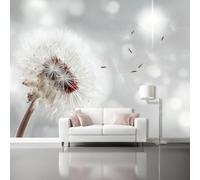 Papel pintado mural de plantas y flores, diseño minimalista de diente de león blanco, papel pintado fotográfico con temática blanca y gris, 138in x 101in / 350 x 256 cm (ancho x alto), mural
