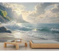 Papel pintado mural de playa, mural de pared de ondas, papel pintado de paisaje junto al mar para sala de estar, dormitorio, fondo de TV, decoración de hotel, bar, 280 x 200 cm