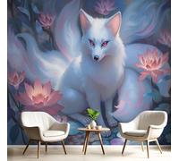 Papel Pintado Mural Demonio Zorro De Nueve Colas De Loto Anime Foto Murales, Restaurante Decoració Papel Tapiz 3D, Decoración Dormitorio Fotomural Sala Sofá Pared Mural-300Anx210Al cm