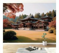 Papel Pintado Mural Estilo Japonés para Niños, Póster Fotográfico Vintage Arquitectura Bosque Montañas - Decoración de Pared Moderna 300An x 210Al cm para Habitación Infantil Dormitorio Sala de Juegos