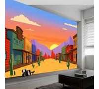 Papel Pintado Mural Estilo Occidental para Niños, Póster Fotográfico Dibujo Arquitectura Botánico Cactus 350An x 256Al cm - Decoración de Pared Moderna para Habitación Infantil Sala de Juegos