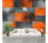 Papel Pintado Mural Foto 200x140 cm GeometríA Cuadrada Abstracta Papel pintado tejido no Tejido Murales Moderna Diseno Fotográfico Naranja GrisáCeo Decoración de Pared Sala de Estar y Dormitorio