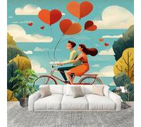 Papel Pintado Mural Foto 250x175cm RomáNtico Gente Forma De CorazóN Globos Papel pintado tejido no Tejido Murales Moderna Diseno Fotográfico Azul Claro Decoración de Pared Sala de Estar y Dormitorio