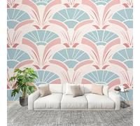 Papel Pintado Mural Foto 300x210cm Minimalista GeoméTrico En Abanico Texturizado Papel pintado tejido no Tejido Murales Moderna Diseno Azul Claro Decoración de Pared Sala de Estar y Dormitorio