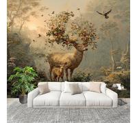 Papel Pintado Mural Foto 350x256cm Ciervo, Animal Del Bosque De FantasíA Papel pintado tejido no Tejido Murales Moderna Diseno Fotográfico Verde Claro Decoración de Pared Sala de Estar y Dormitorio
