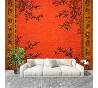 Papel Pintado Mural Foto 400x280cm China Hojas De Bambú Pintura De Flor De Ciruelo Papel pintado tejido no Tejido Murales Moderna Diseno Rojo Decoración de Pared Sala de Estar y Dormitorio