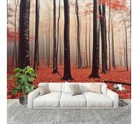Papel Pintado Mural Foto 400x280cm Niebla OtoñAl Y Bosque Rojo Con Hojas CaíDas Papel pintado tejido no Tejido Murales Moderna Diseno Fotográfico Rojo Decoración de Pared Sala de Estar y Dormitorio
