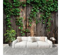 Papel Pintado Mural Foto 400x280cm Vides De Plantas De Tablero De Madera Papel pintado tejido no Tejido Murales Moderna Diseno Fotográfico Verde Decoración de Pared Sala de Estar y Dormitorio