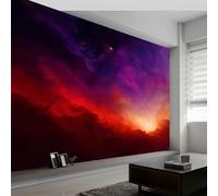 Papel Pintado Mural Fotográfico Arte Fantástico para Salón Dormitorio Habitación Infantil - Decoración de Pared Cielo Magenta Nubes Estrellas Fácil de Instalar Poster Mural Elegante 500An x 280Al cm